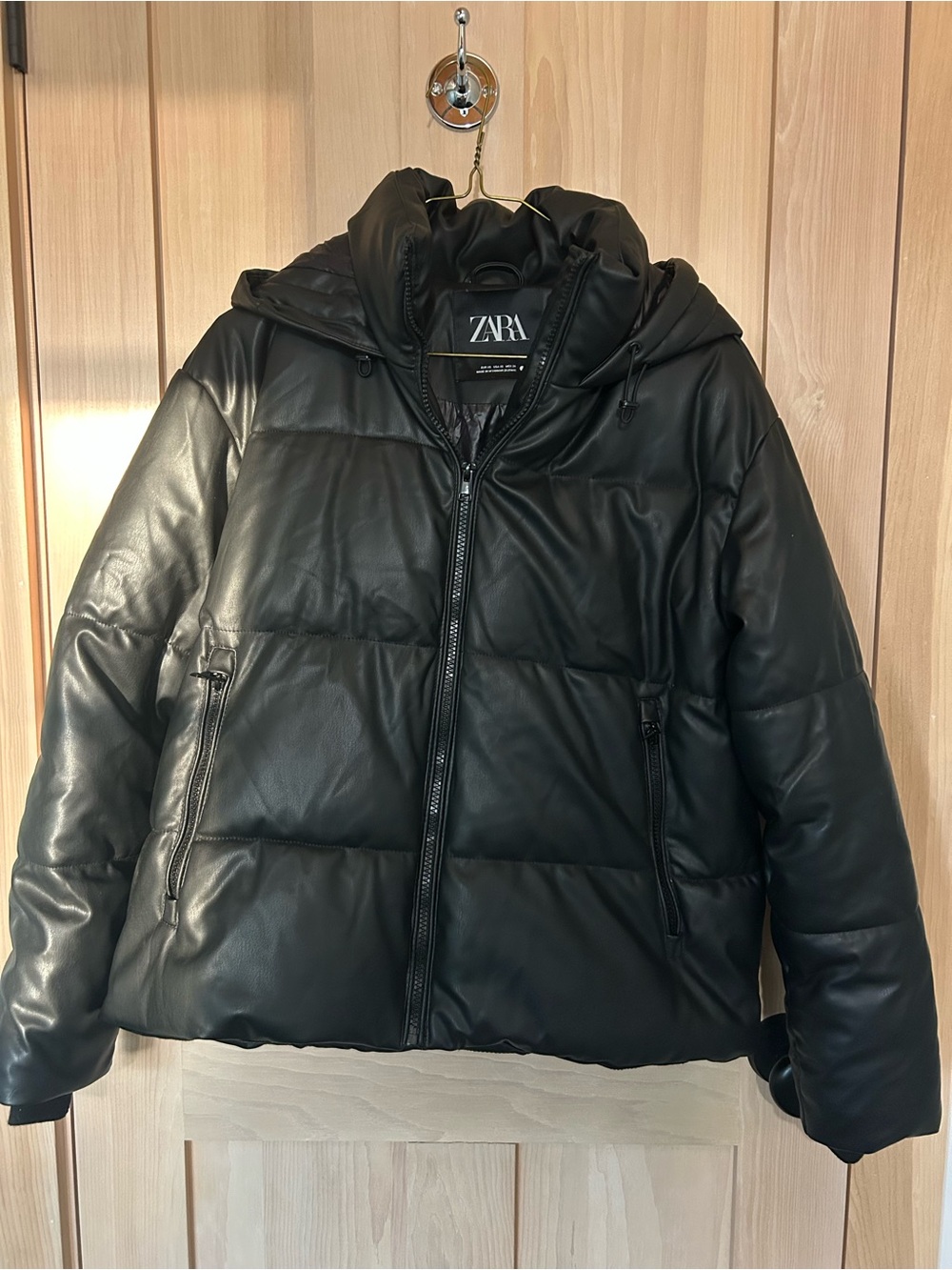 ZARA Black Quilted Hooded Puffer Jacket